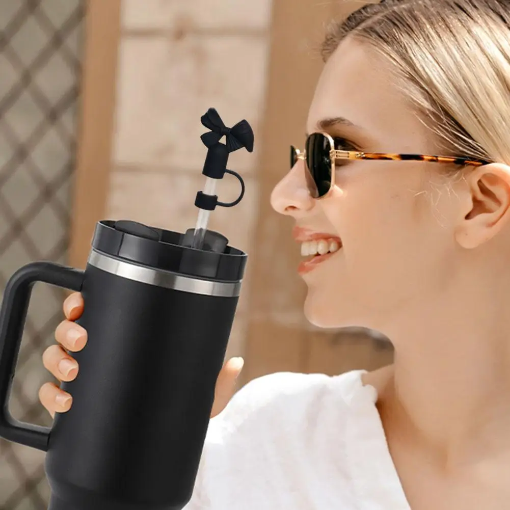 Silicone Straw Cap With Bowknot Design Leak-Proof Straw Cover For Tumblers Cups Reusable Straw Accessory For Daily Travel U Q8A1