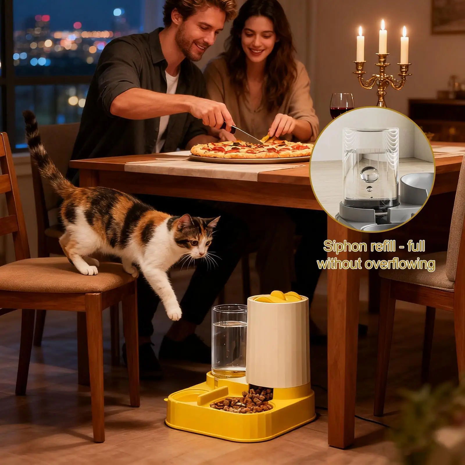 وحدة تغذية أوتوماتيكية لتغذية مستلزمات الحيوانات الأليفة موزع طعام كبير مغذي تلقائي طعام القطط رطب جاف للجرو هريرة حيوانات صغيرة داخلي