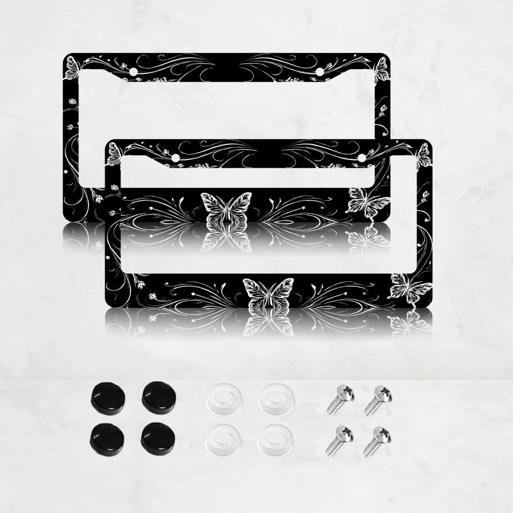 

Комплект из 2 черных алюминиевых рамок для номерных знаков с 2 отверстиями и белым дизайном в виде бабочки, 6x12 дюймов, с винтами, для американских и канадских номеров.