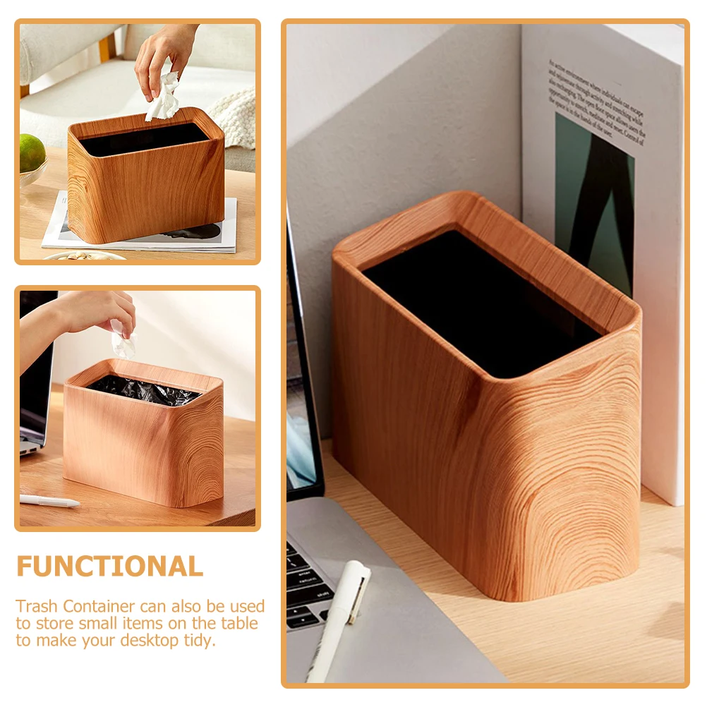 

Retro Desktop Trash Can Vintage Waste Bin for Home Office Bedroom Living Room Mini Paper Basket Wooden Pattern Garbage Container