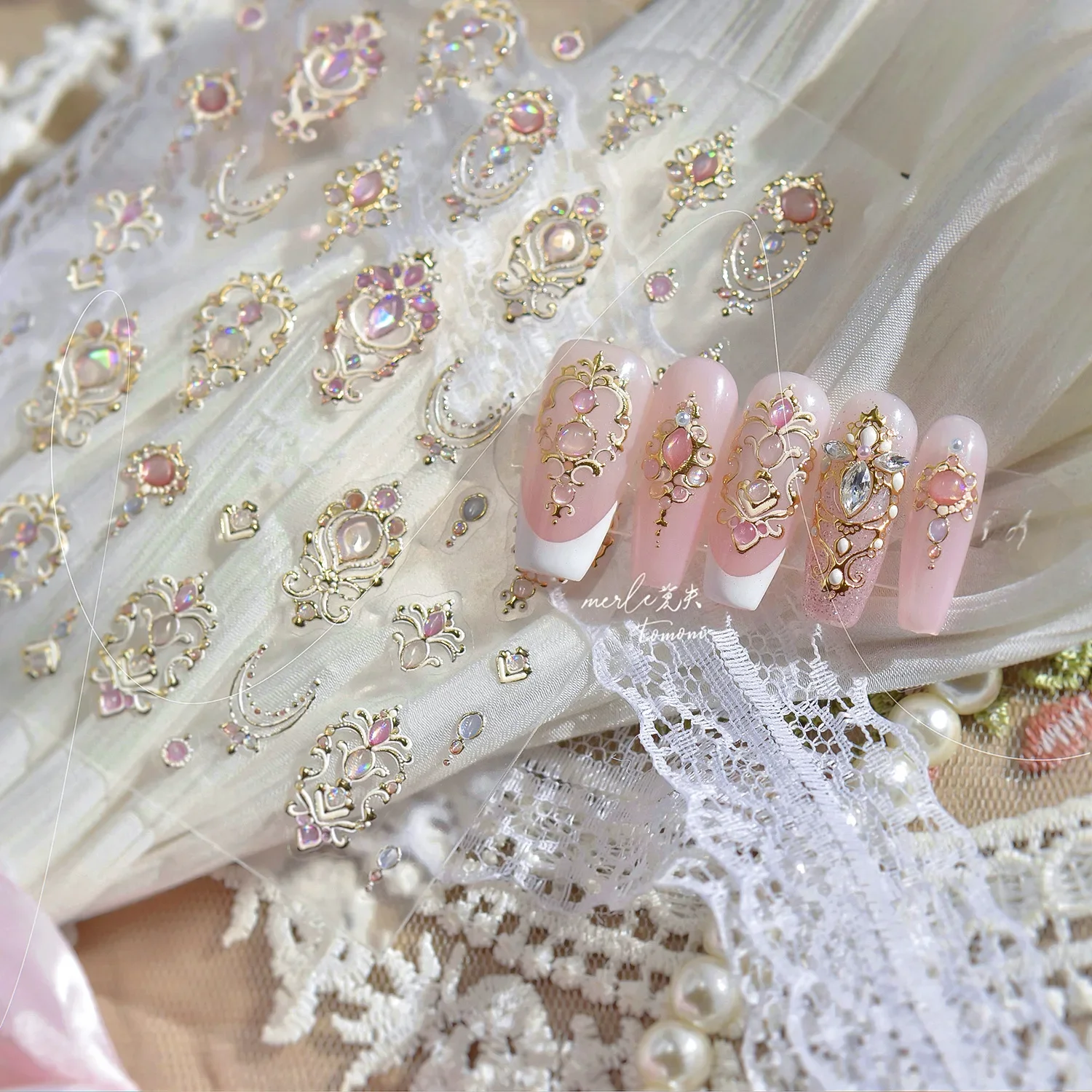 Gold Scepter Frames Nail Art Stickers Lavish Jewel Crown Patterns 5D Metal Nail Sticker Self Adhesive Manicure Decorat Decal DIY