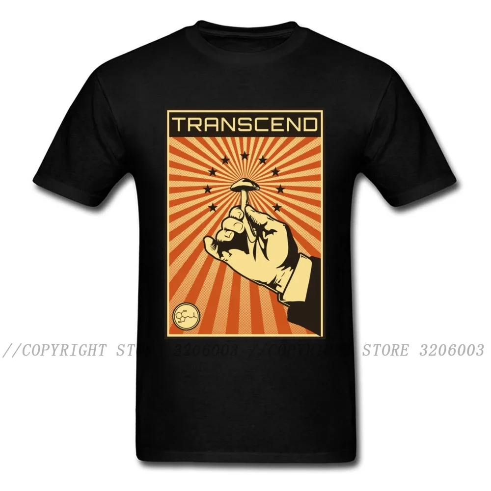 Transcend 2018 Funny Men Black T-shirt Vintage Poster Print Male T Shirts Hand & Mushroom Cartoon Tee Wholesale