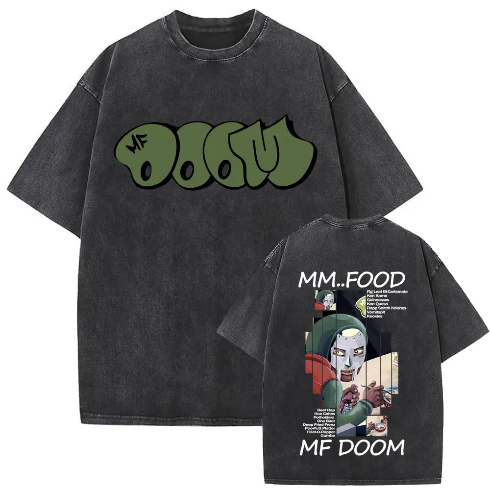 

Washed Vintage Rapper Mf Doom MM FOOD Album Graphic T-shirt Men Women Hip Hop Fashion Pop Music T Shirts Male Oversized T-shirts