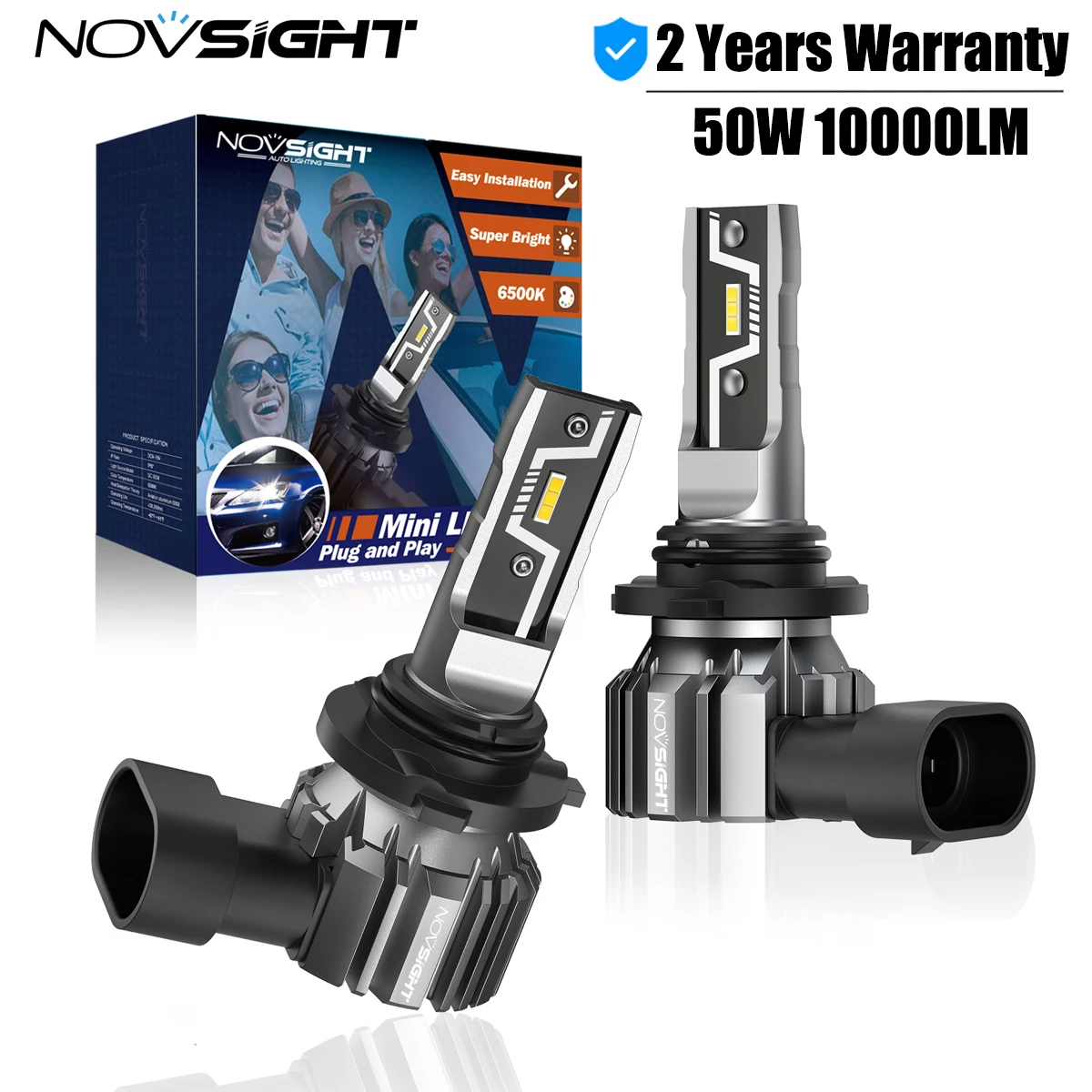 

NOVSIGHT Car Headlight Bulbs H7 Lamp H4 H11 H8 H9 H1 9005 HB3 9006 HB4 880 881 Mini Size Fog Light 50W 10000LM 6500K Headlamp