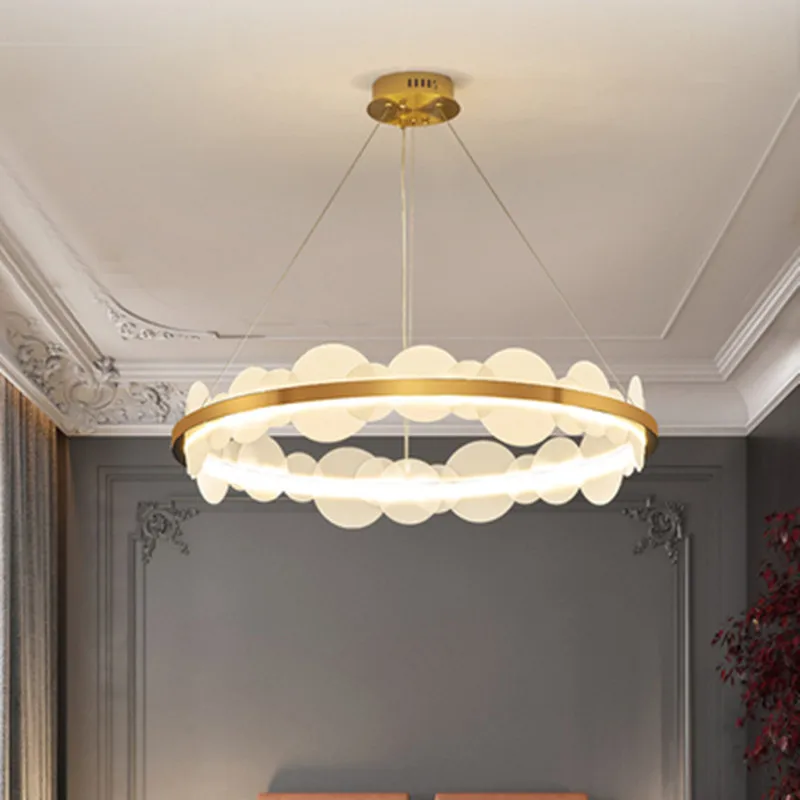 

Nordic living room circle led pendant lights luxury post-modern model room restaurant bar counter bedroom acryilc chandelier