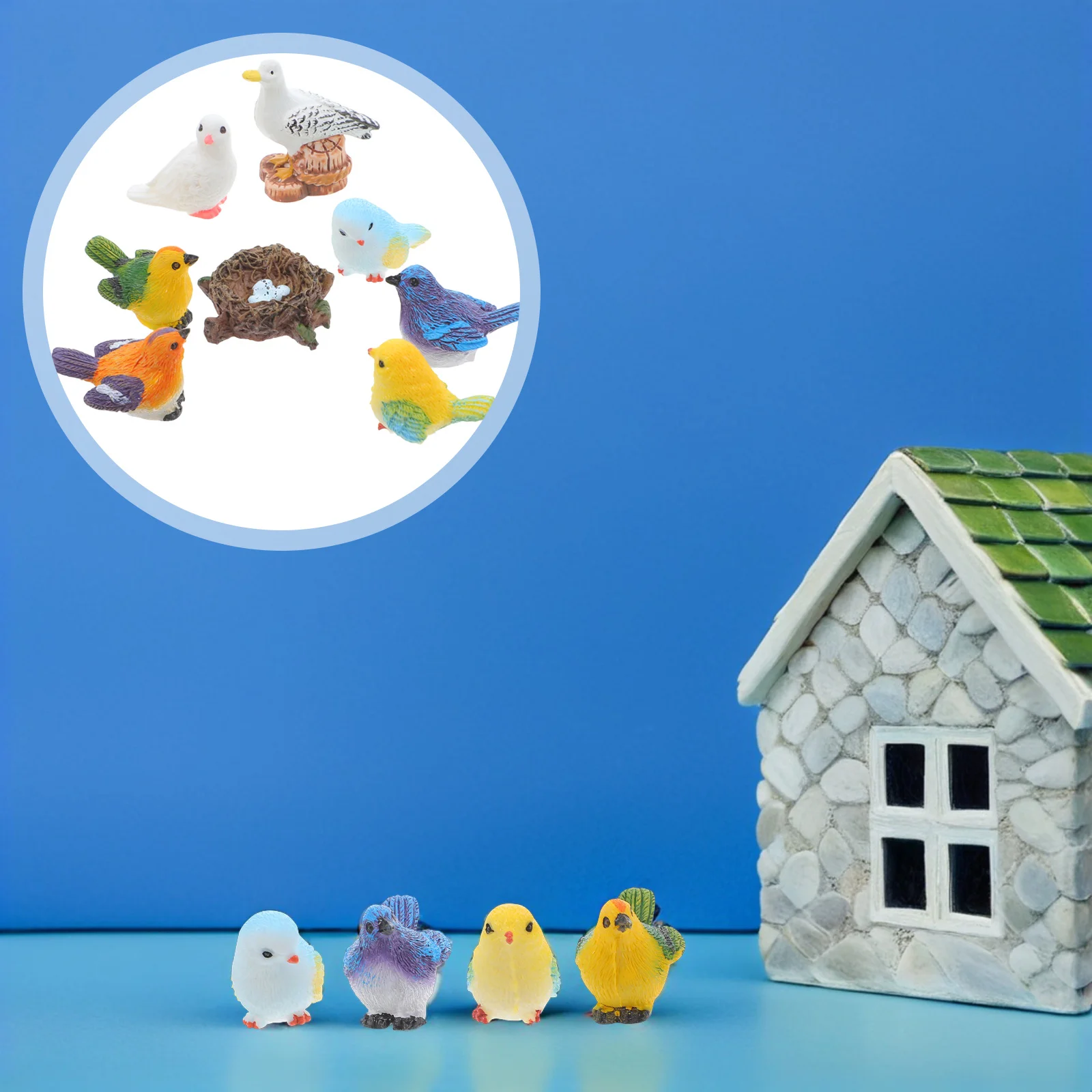 

8Pcs Artificial Resin Miniature Bird Nest Sculptures Small Birds Statues for Garden Patio Lawn Micro Landscape Decoration