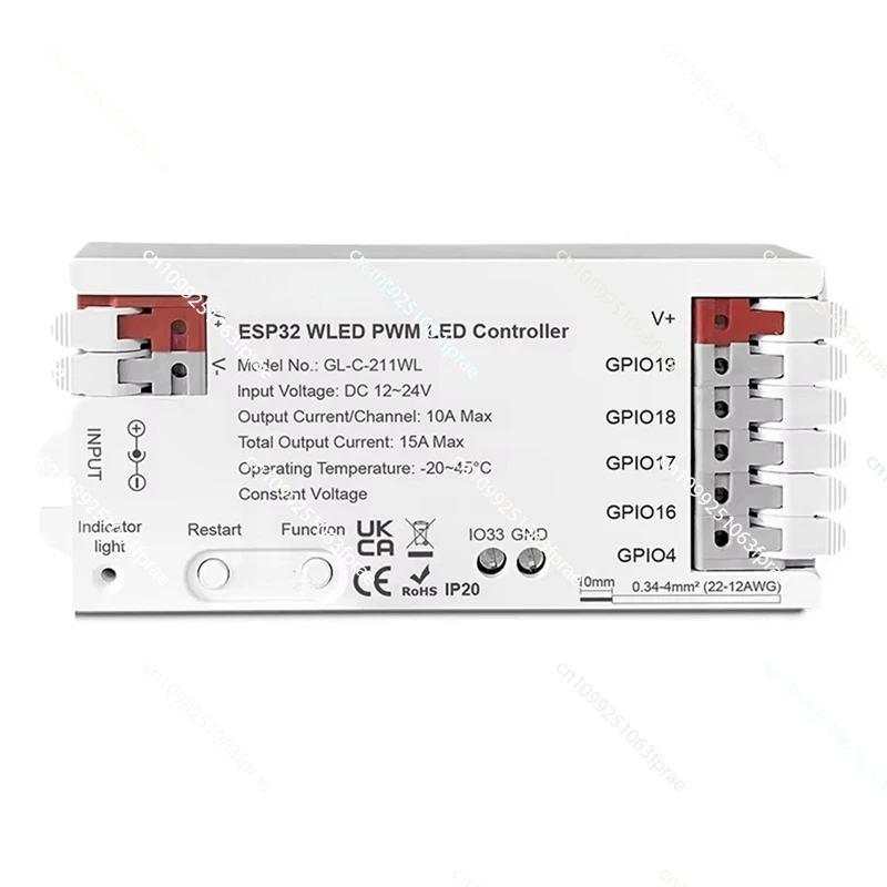 

GLEDOPTO ESP32 PWM WLED LED Controller 5 Modes In 1 DC 12-24V Wifi App Control For RGBCCT RGBW RGB WWCW CCT Dimmer Strip Light
