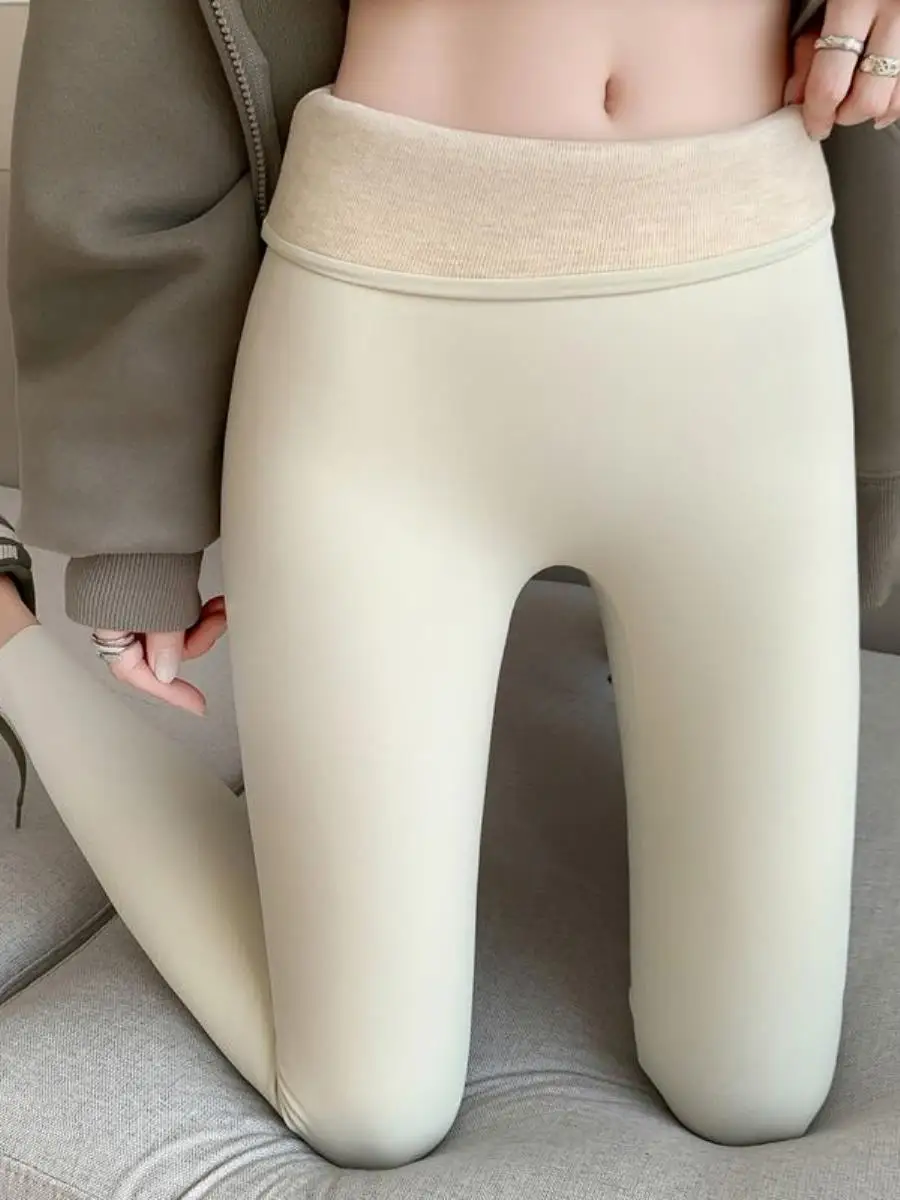 

Женские брюки для йоги с высокой талией на подкладке, осень-зима, белый ковчег, обтягивающие брюки для похудения, базовый слой, верхняя одежда