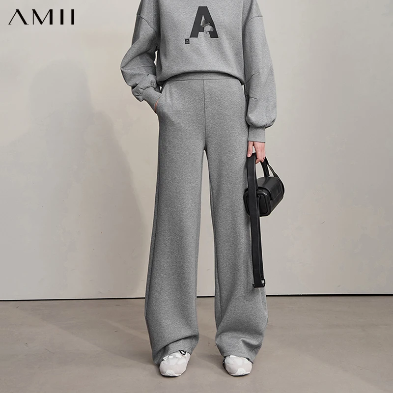 

Женские брюки AMII, осень 2023, новые свободные универсальные вязаные спортивные штаны, однотонные повседневные женские брюки в стиле минимализм 12523011