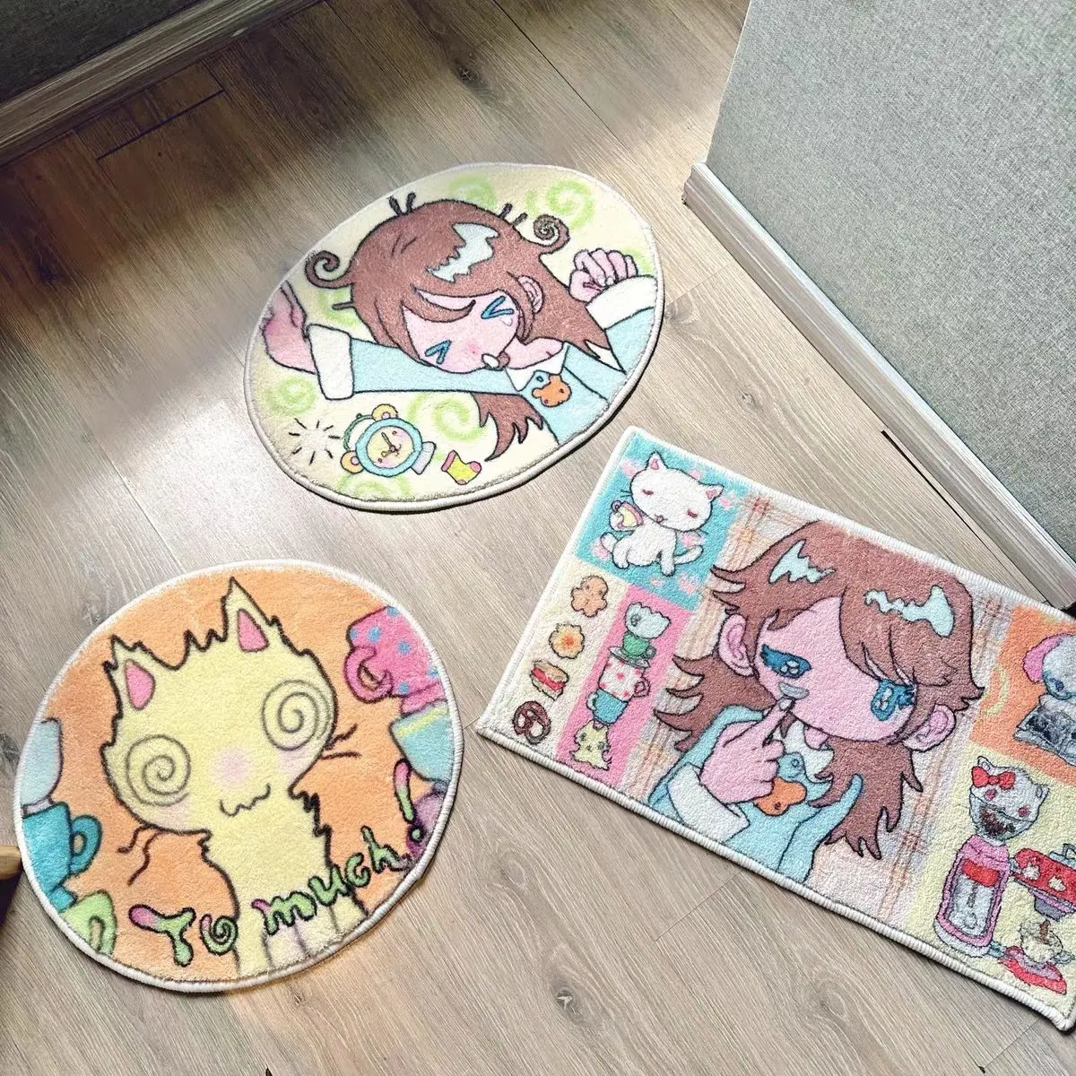 

VIKAMA Cat Girl Carpet Soft Cute Children's Room Floor Mat Living Room Bedroom Bed Blanket Door Mat Home Decoration