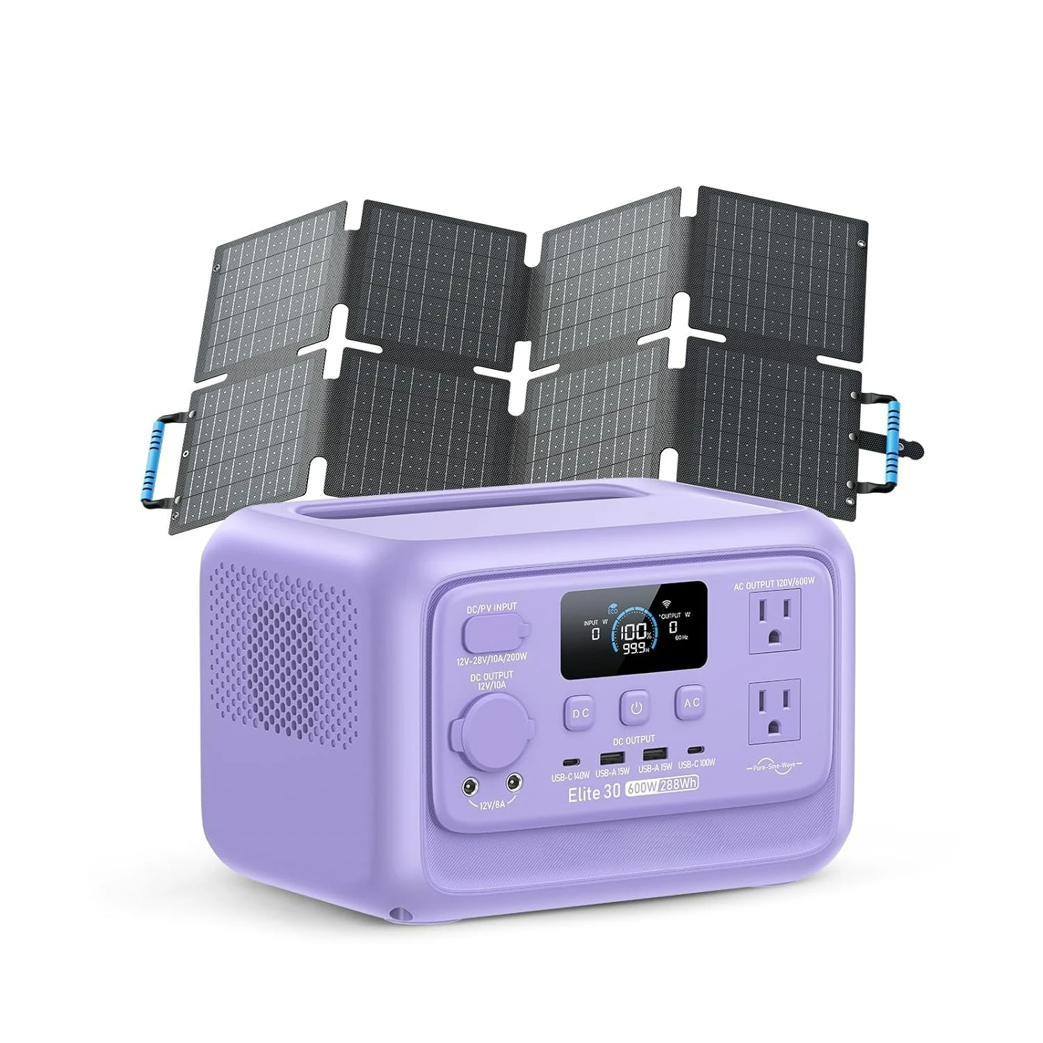 

Elite 30 V2 Solar Generator with 60W Solar Panel (Ships Separately), 288Wh LiFePO4 Portable Power Station, 600W AC, Custom