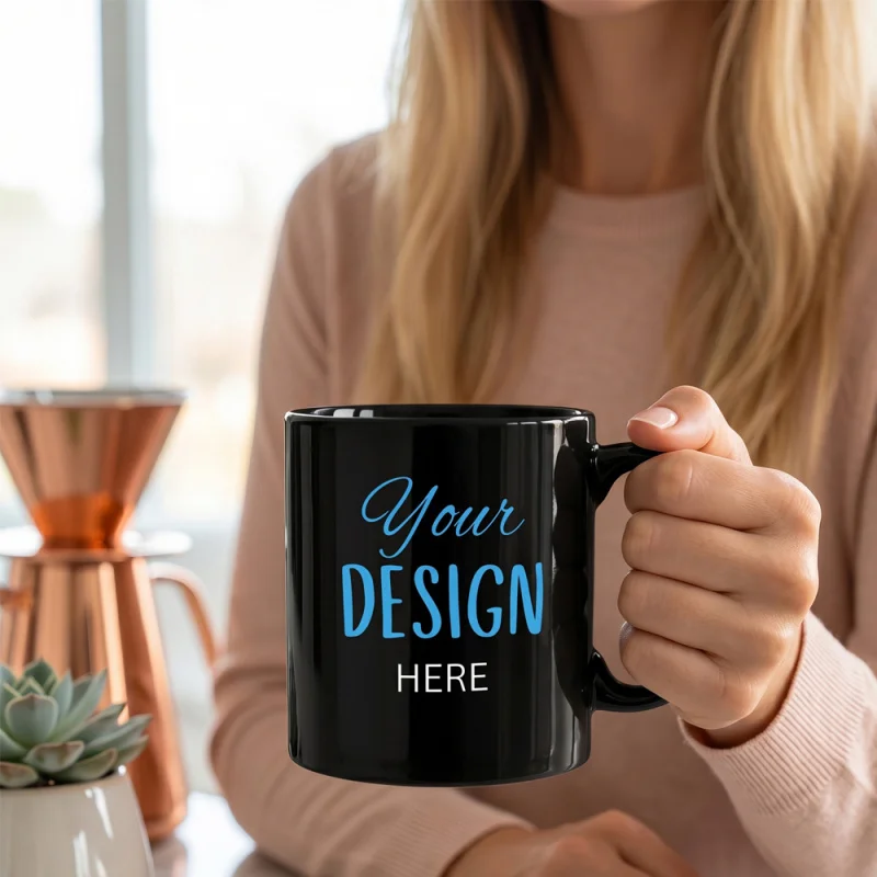 

Dropshipping Personalised Custom black Coffee Mug Ceramic Tea Cup With Your Photo Text Logo