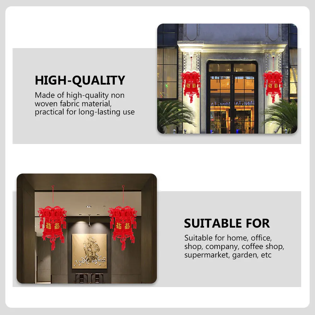 

2Pcs Chinese Festival Lanters Fu Character Non-Woven Durable Hanging Decorations for Wedding Spring Festival New Year Party