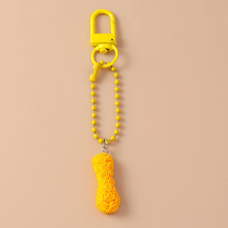 Creative Resin Rose Flower Initial Letter Keychain Alphabet Key Ring for Women Girls Handbag Pendants DIY Jewelry Gifts