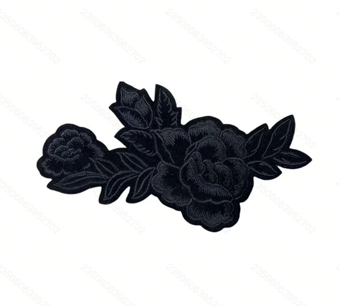 Black Rose Flower Embroidery Patches, Suitable for Clothing, Backpacks, Uniforms, Can Be Ironed and Applied, for DIY Use