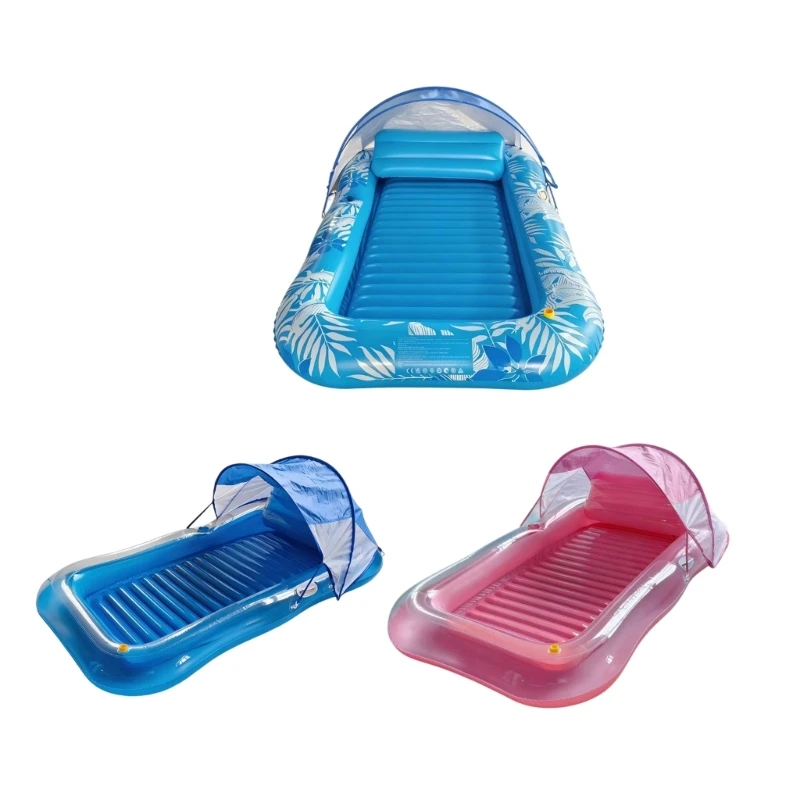  Adult Pool Float Bed with Ribbed Top and Sun Cover for Adults