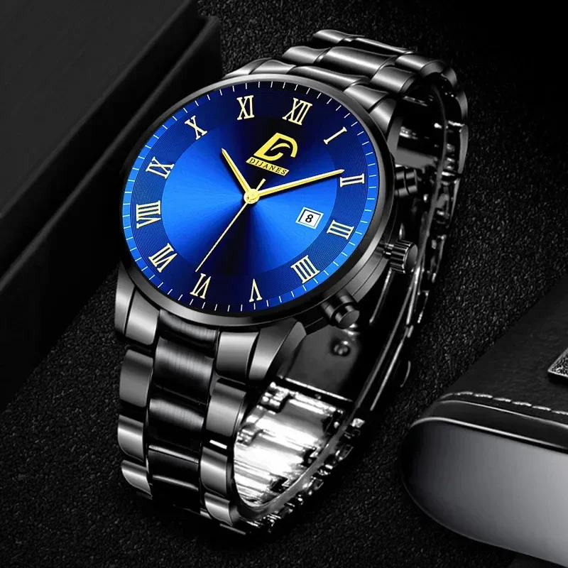 reloj hombre Fashion Mens Stainless Steel Watches Luxury Calendar Quartz Wrist Watch Men Business Casual Watch relogio masculino