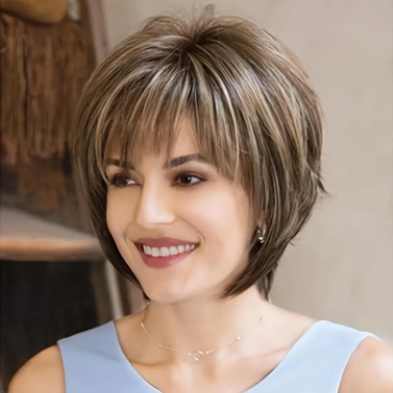 

Шикарный короткий стрижка пикси для женщин Светло-русый и коричневый прямой синтетический парик