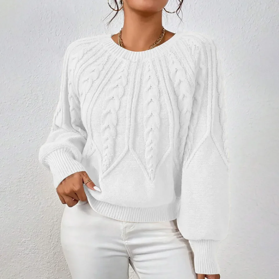 

Thick-Knitted Sweaters for Women Crewneck Solid Color Ribbed Comfort Pullover Tops Long Puff Sleeve Trendy Outfits Clothes