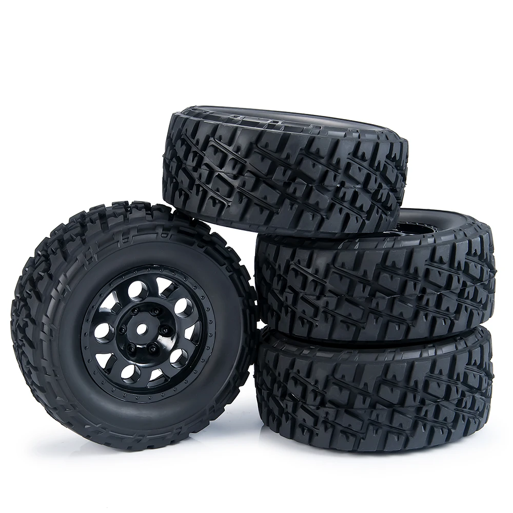 YEAHRUN Rubber Tyres Wheel Rim Tires Set for 1/10 Slash 4X4 RC Crawler Car Short-Course Truck Upgrade Parts