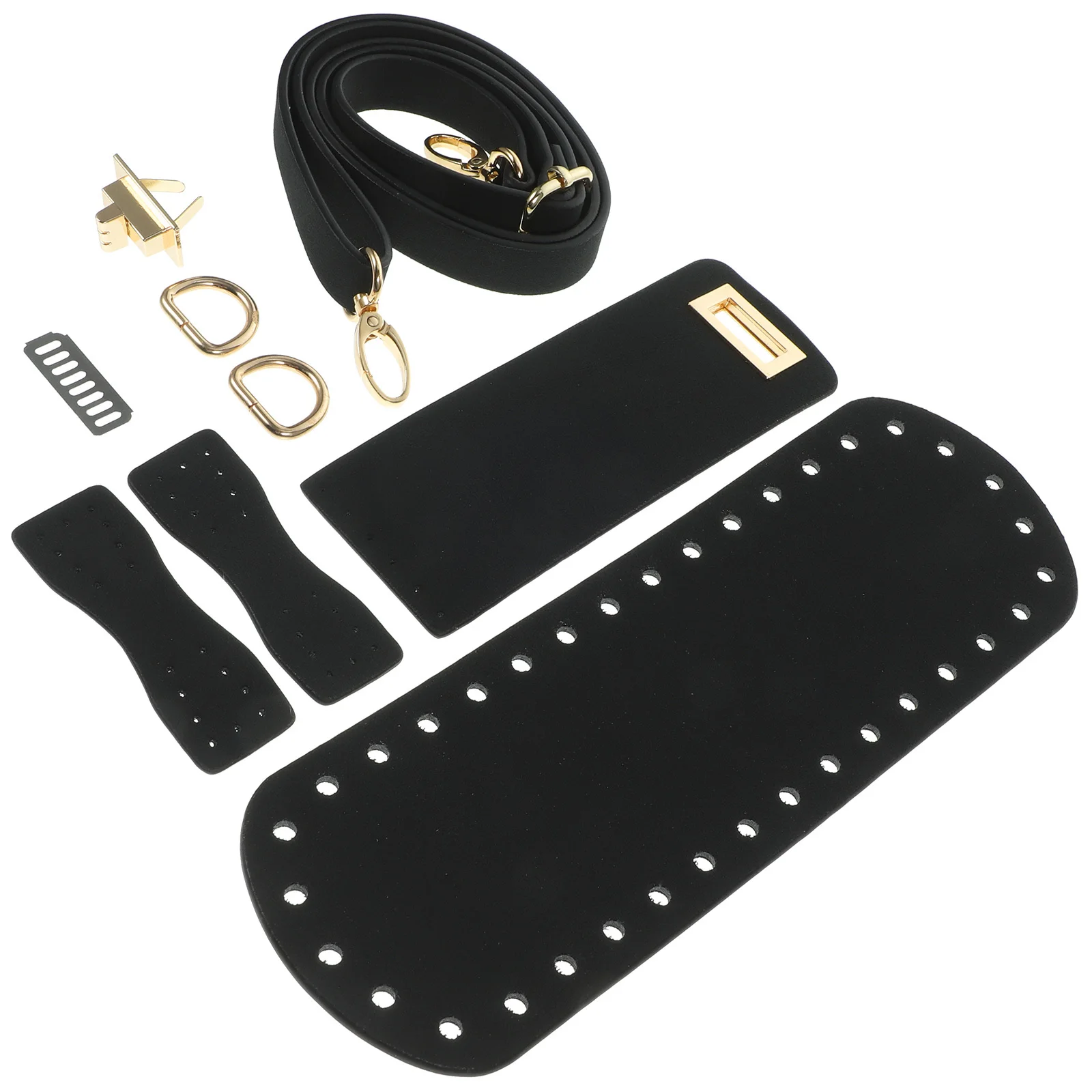 

1Set Woven Bag DIY Accessories Kit Black PU Bottom Cover Shoulder Strap Lock Pendant for Backpack Craft