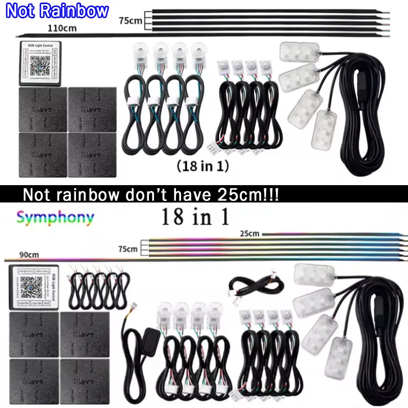 6/10/14/18 in 1 Led Auto Omgevingsverlichting RGB 213 64 Kleur Acryl Strips Symfonie Streamer Interieur Regenboog Sfeer Lamp Kit