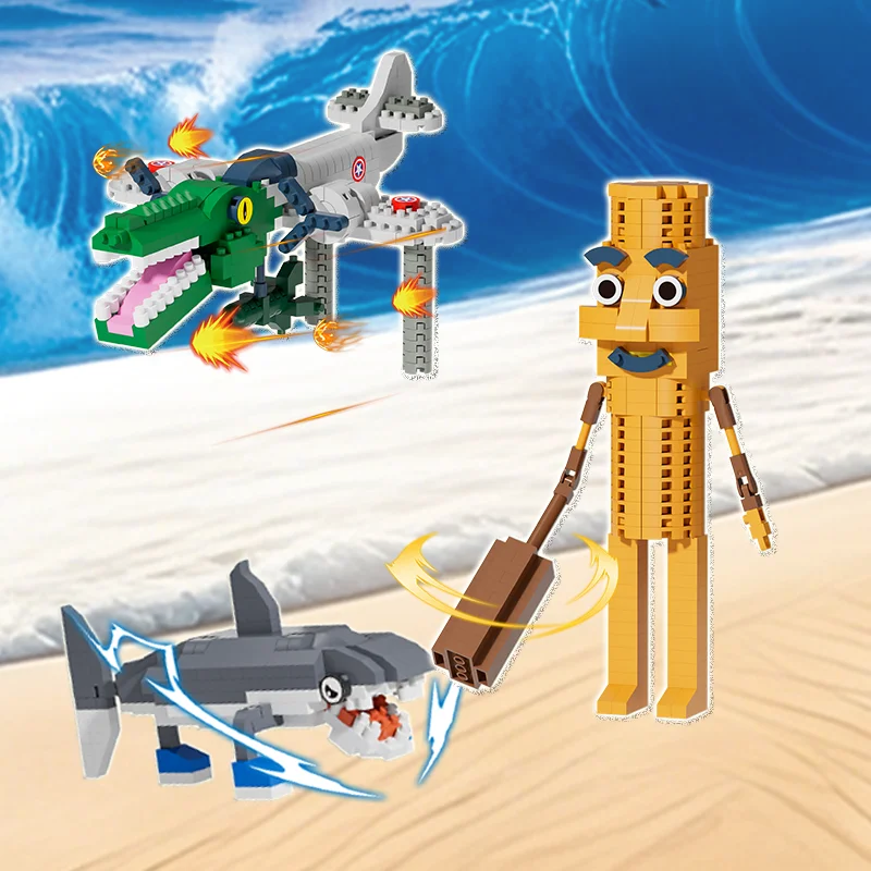 Bloques de construcción de tablero de armado Brainrot, divertido modelo de tungtungtung sahur, figura tralalero tralala, bloques de dibujos animados para niños, regalos