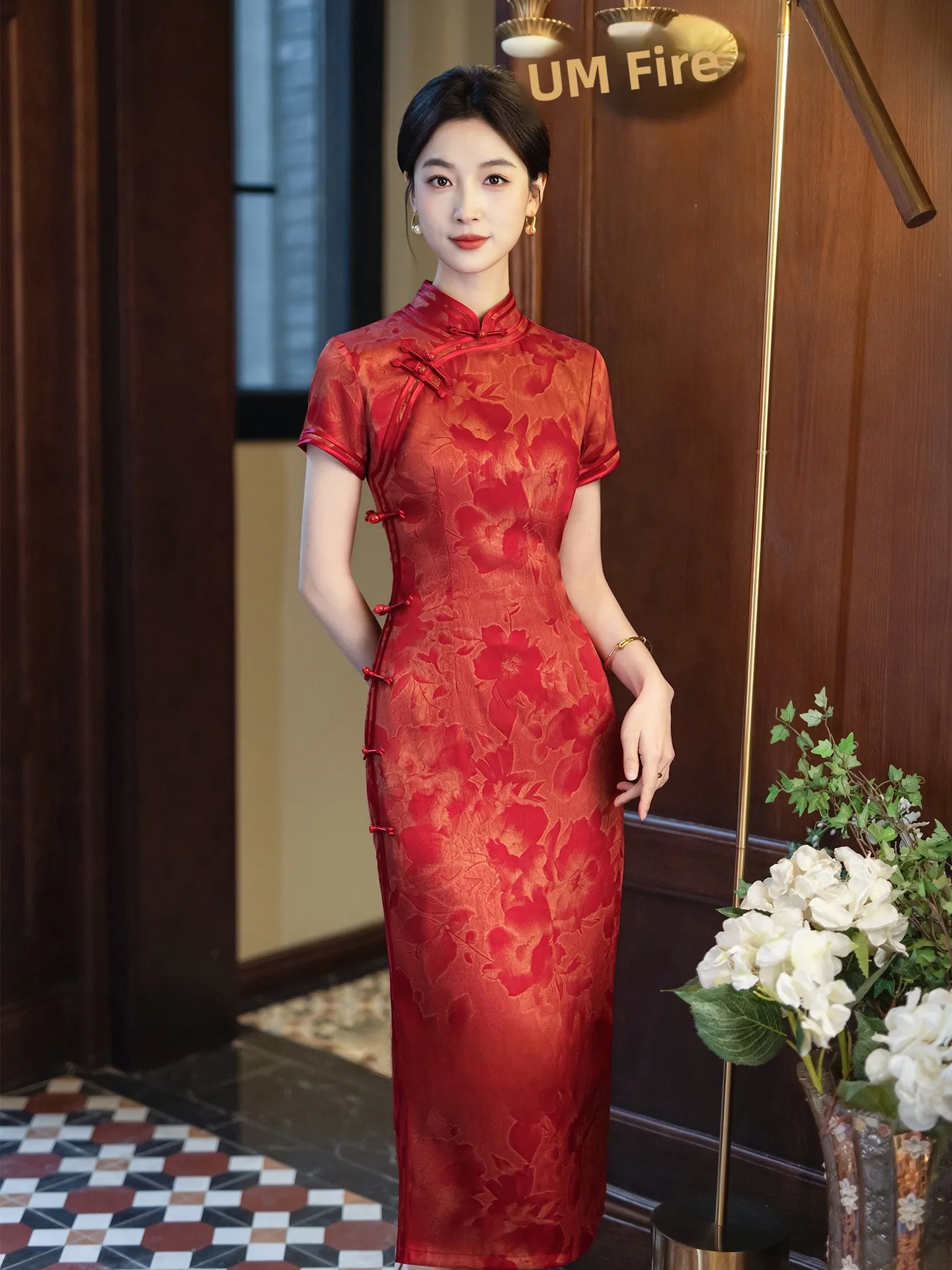 

Younger Version Red Wedding Dr Chinese Sle Mom Suitable for Daily Wear ort Sve Midi Length Polyester Blend