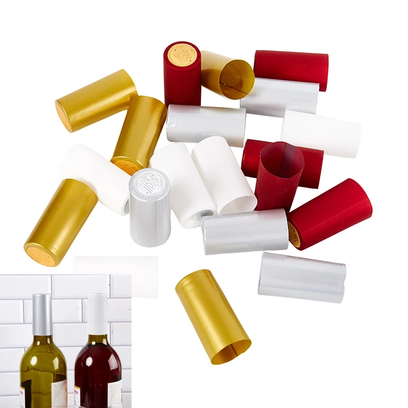 

100Pcs Wine Bottle Closure Film Rubber Cap Wine Heat Shrink Capsules Seals PVC Easy Pull Line Heat Shrinkable Cap