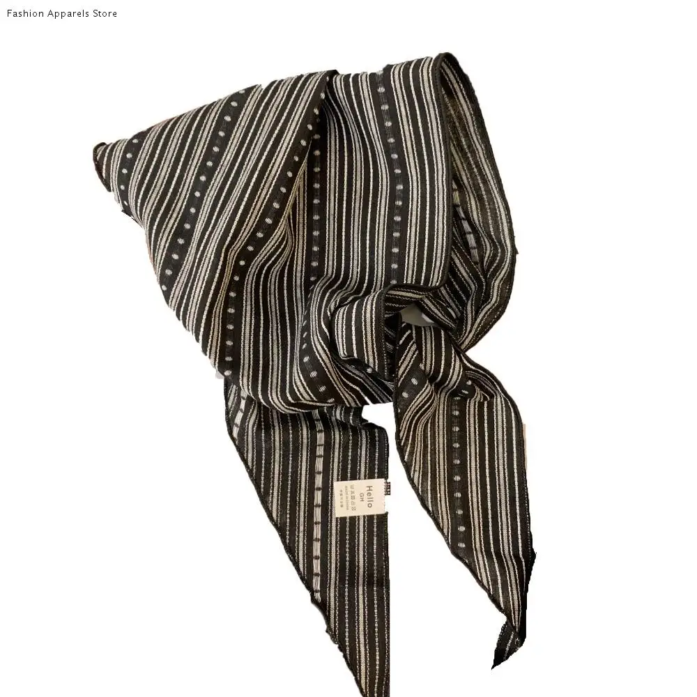 

Elegant Sweet Snow Flower Scarves Korean Style Stripe Print Bandanas Shawl Headband Soft Neck Wrap Cotton Linen Headscarf Gift