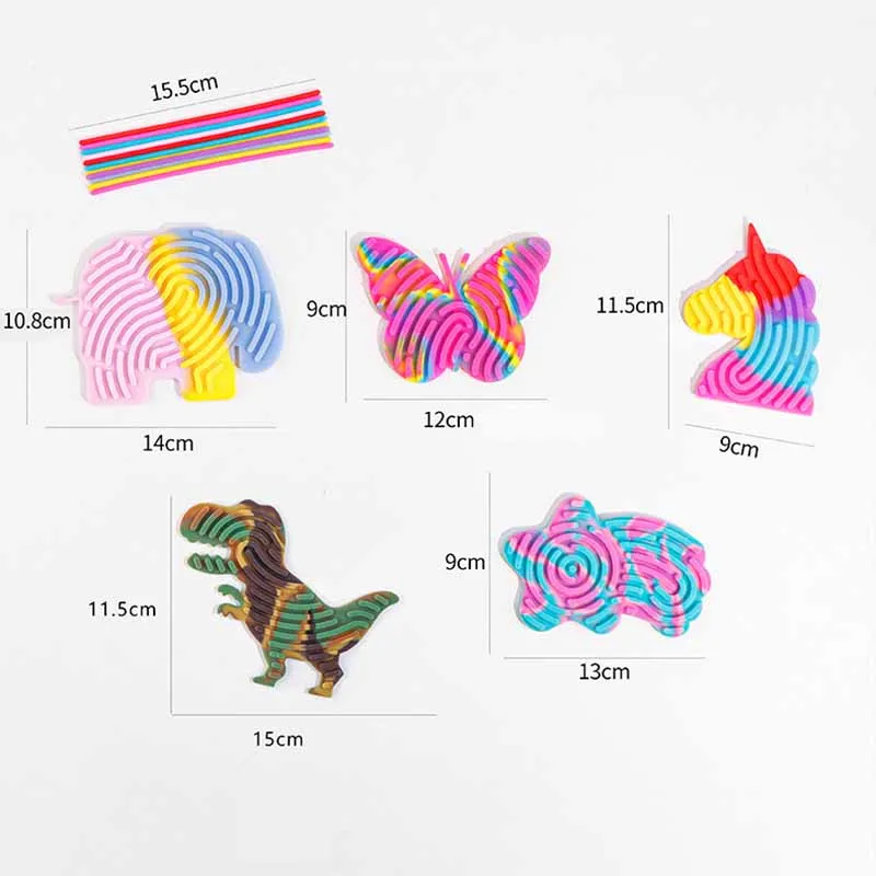 Cute Unicorn Butterfly Dinosaur Elephant Sensory Activity Board Kids Puzzle Stress Relief Toys Silicone Sensory Activity Board