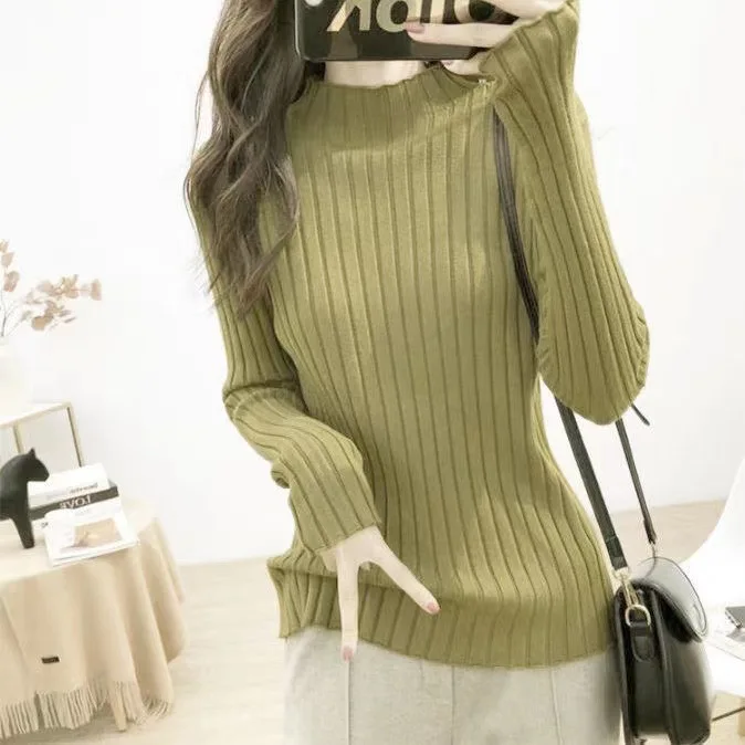Trendy Semi-High Collar Knitwear Long Sve Loose Women's Inner Wear Base irt Top for Autumn Winter Versatile Faionable