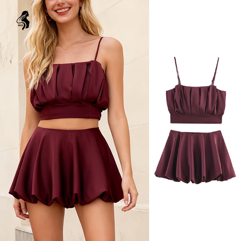 ชุดกางเกงขาสั้นผู้หญิงพร้อมเสื้อสายเดี่ยวจับจีบและกระโปรงทรงบอลลูน ชุดเซ็กซี่และสง่างาม ไอเท็มที่ต้องมีในชีวิตประจำวัน Trafizaran