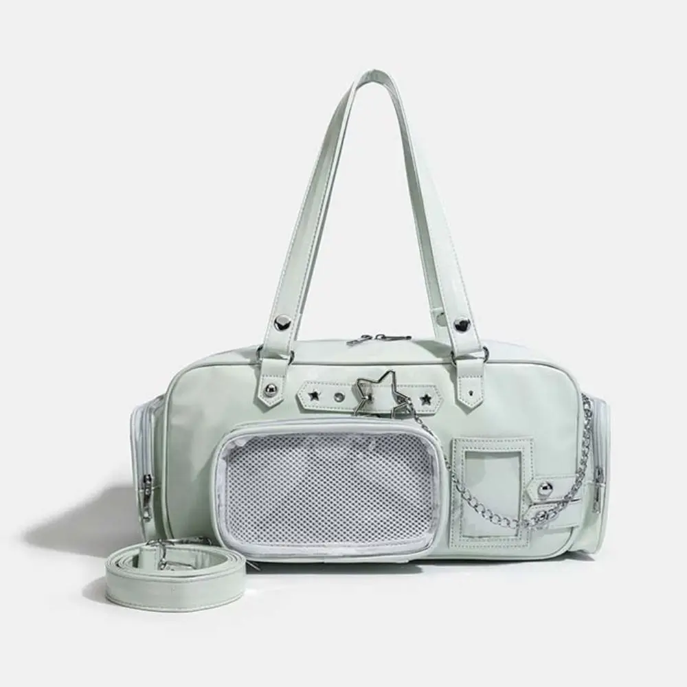 Multi Pocket Clear Ita Bag Glossy Surface Metal Chain School Uniform Tote Spacious Interior with Removable Insert