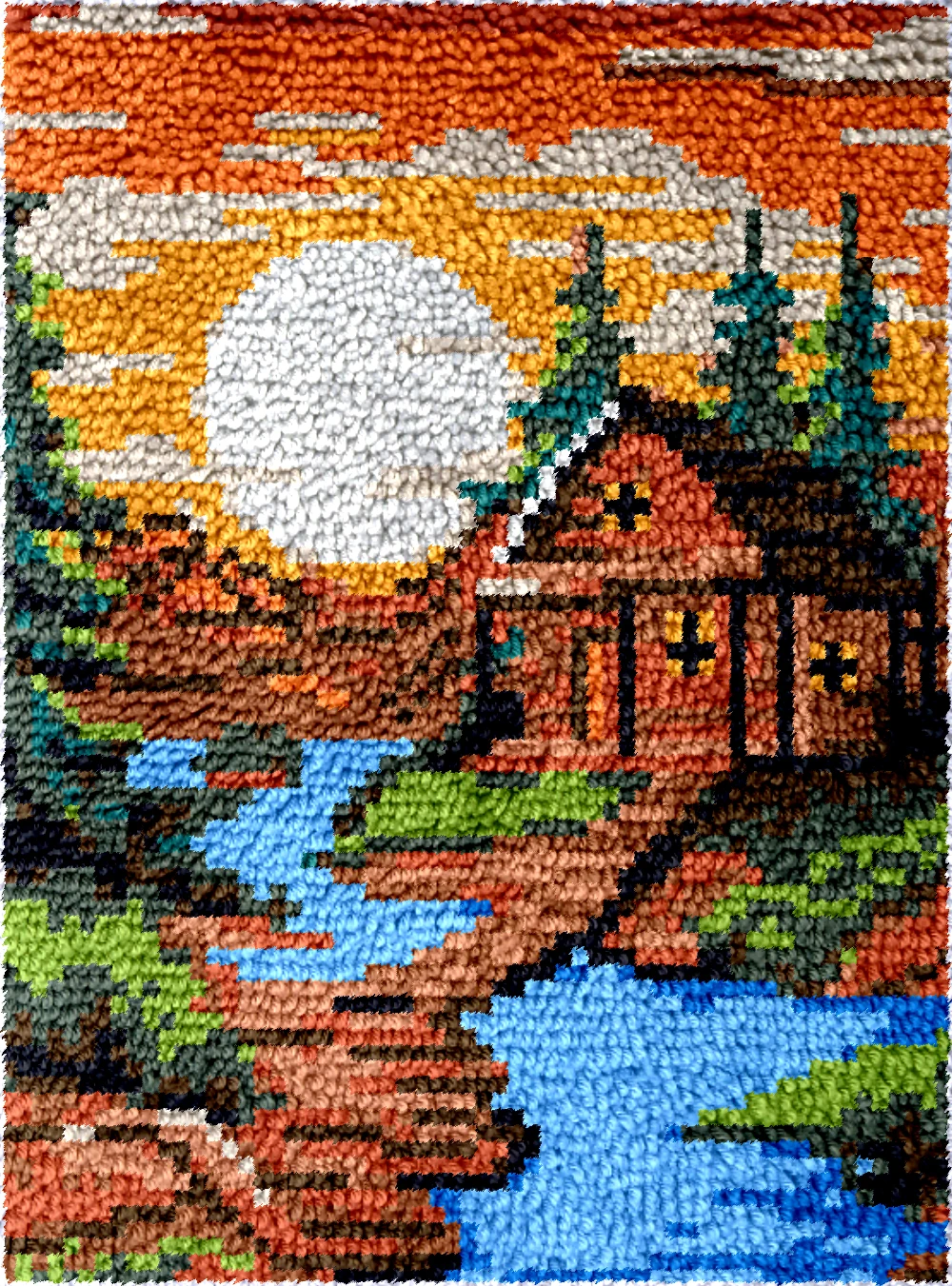 

Набор крючков с застежкой и вышивкой, необработанная акриловая пряжа, подушка для вышивки, ковер для вышивки крестиком, пейзаж DT2810