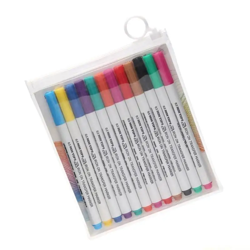 12 Color Embroidery Transfer Pen Fabric Marker for Heat Transfer