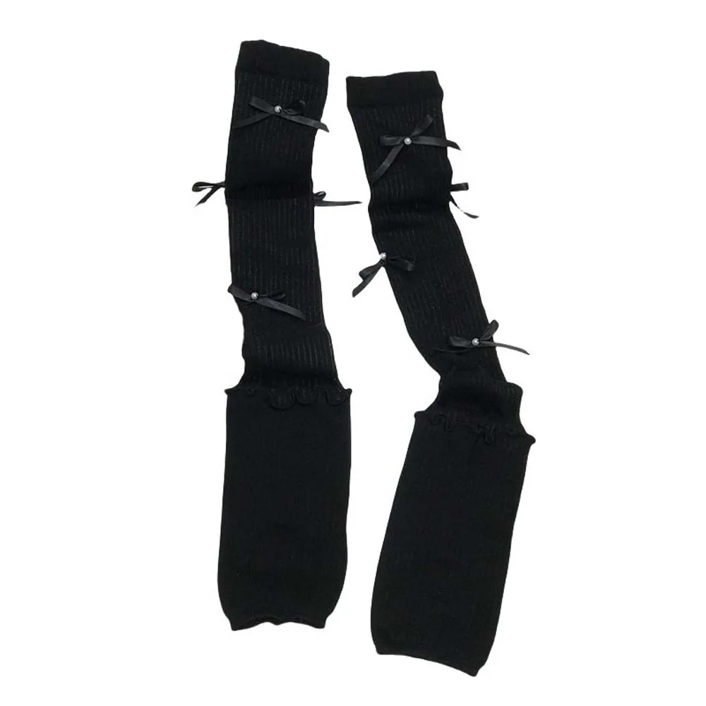 

Comfortable Lolita JK Calf Socks Cotton Solid Color Knee High Socks Japanese Style Bowknot Mid-tube Stocking Spring Summer