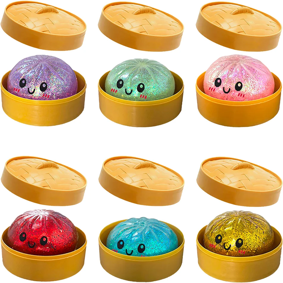 Colorful 6 Styles Glitter Dumpling Glitter Dumpling Squishy with Box Dumplings Sensory Squeeze Toy for Stress Relief Toys image 2