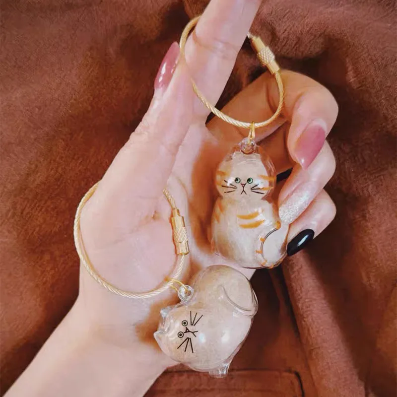 

Japanese Fashion Bag Pendant Cute Cat Pendants Gashapon New Transparent Cat Hair Storage Personality Diy Cat Hair Keychain Gifts