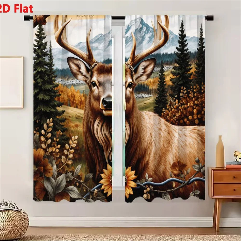 Realistic Deer Portrait Forest Scene Curtains for Living Room Bedroom Home Decor Window Curtain Panel