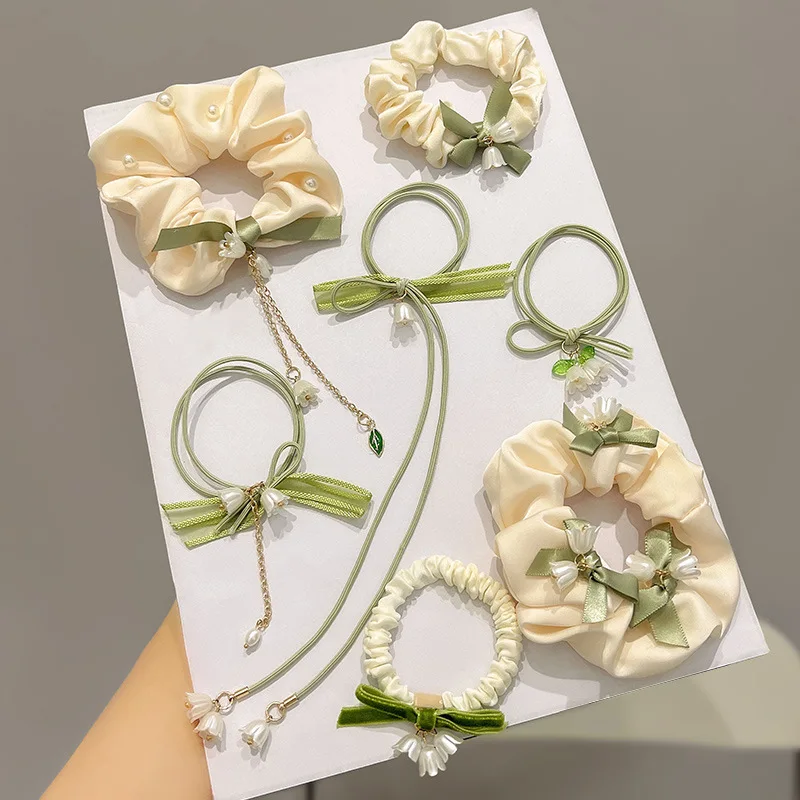 

Set rubber band hair tie combination high elastic and durable headstring lily of the valley hair ornament with fresh temperament