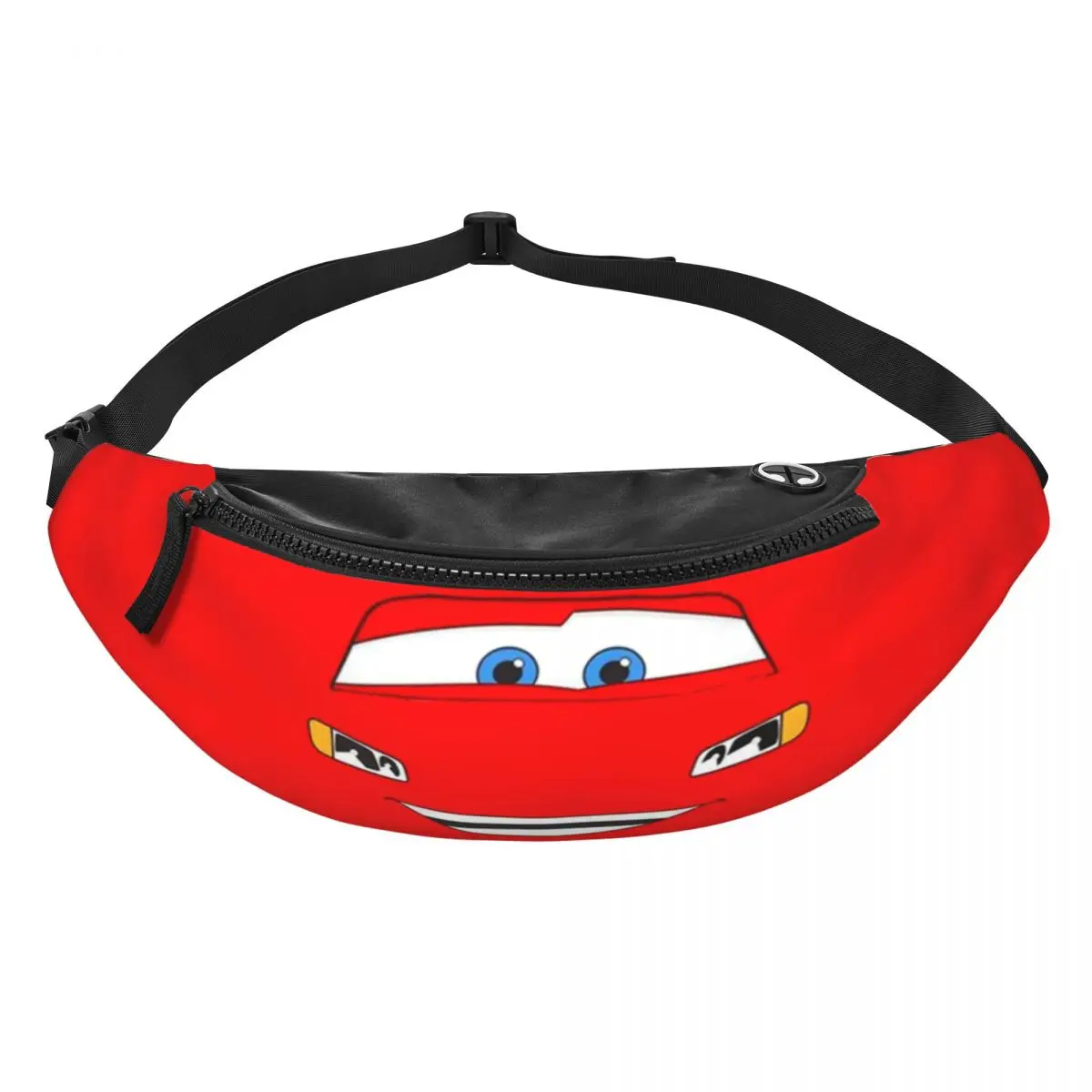 Custom Happy Cars Lightning McQueen Fanny Pack Women Men Cartoon Crossbody Waist Bag for Cycling Camping Phone Money Pouch