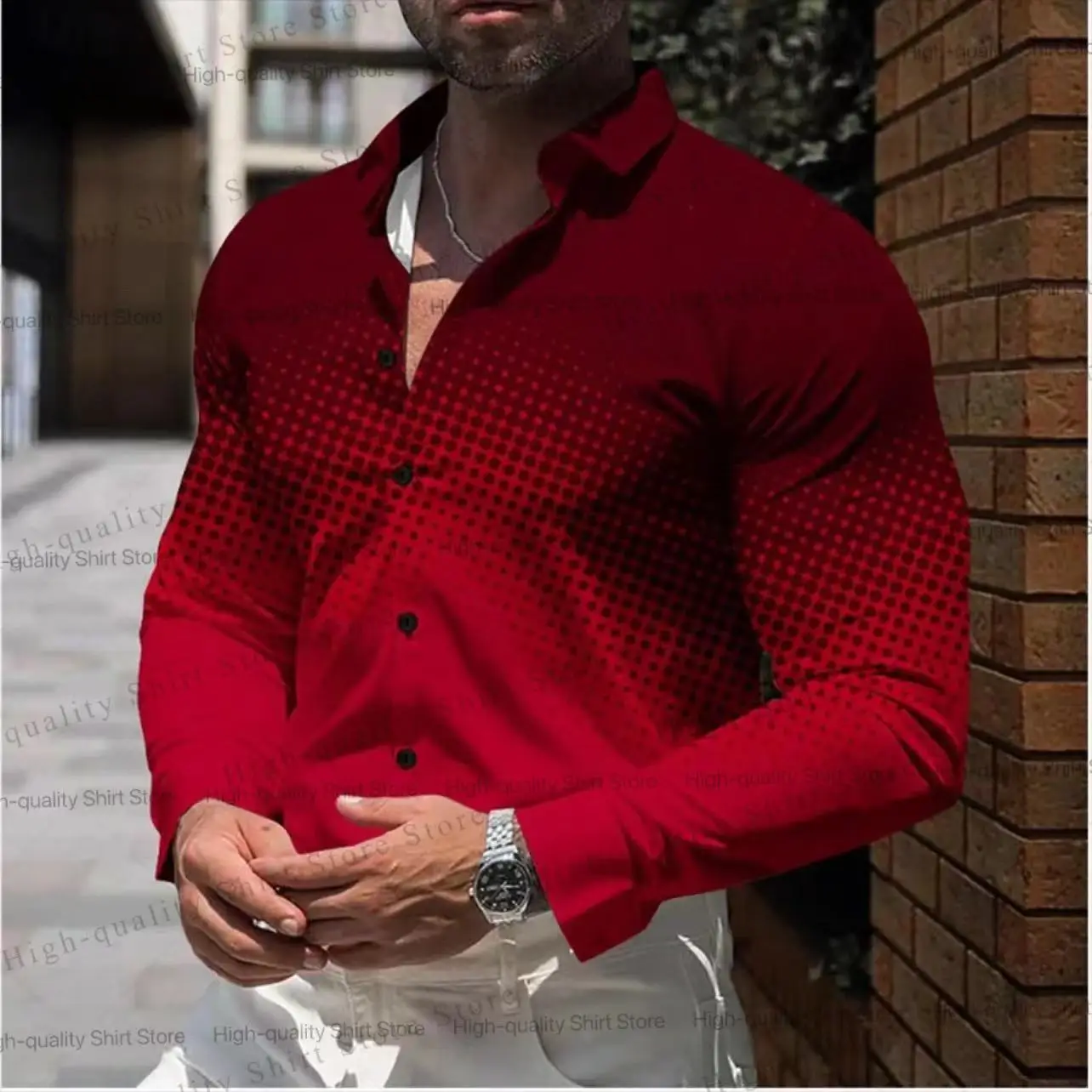 

Solid color men's shirt, fashionable lapel long sleeved shirt, casual and comfortable button up plus size men's clothing