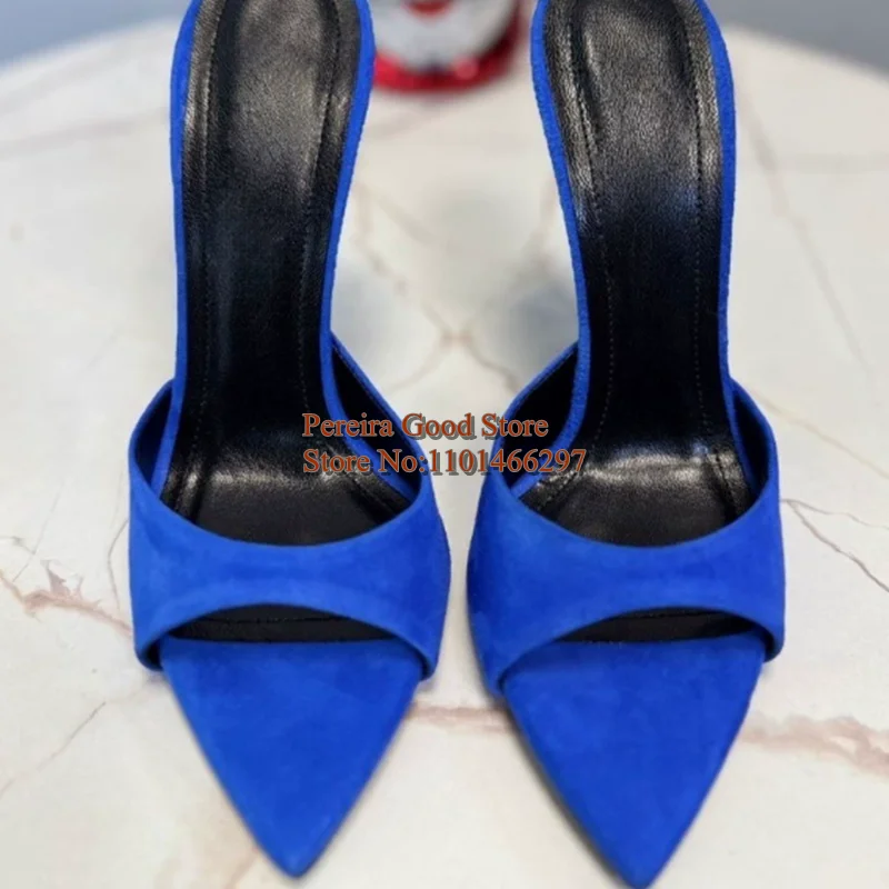 Candy Colors Pointy Toe Women Slippers Fabric Cloth Slip On Stiletto High Heels Female Sandals Yellow Blue Stretch Banquet Shoes