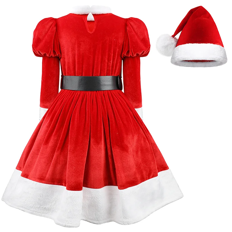 New Year Kids Santa Claus Red Costume Green Elf Cosplay Christmas Carnival Party Fancy Dress For Girls Red Xmas Party Outfits