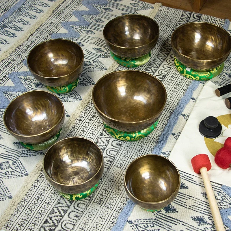 Copper Bowl Sound Healing Tibetan Bowls 7 Chakras Handmade Buddha Singing Bowl Set Meditation Yoga Massage Mindfulness Gift