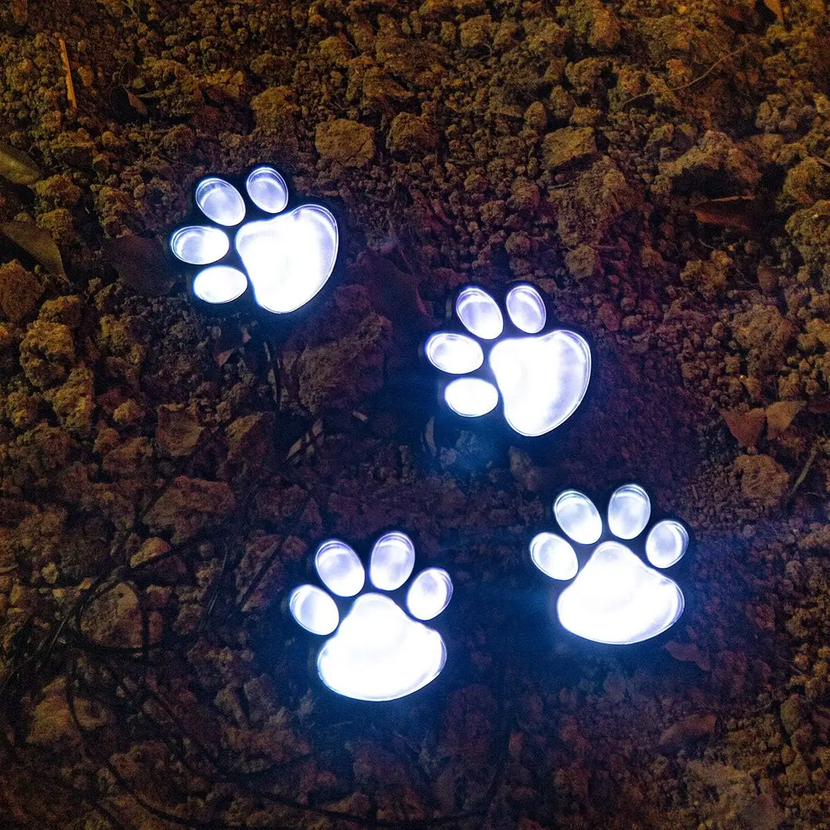 Luces exteriores con impresión solar, luces solares de 4 piezas, luces de pata impermeables para exteriores, lámpara de pata de gato para camino de jardín, luces de pasarela para patio