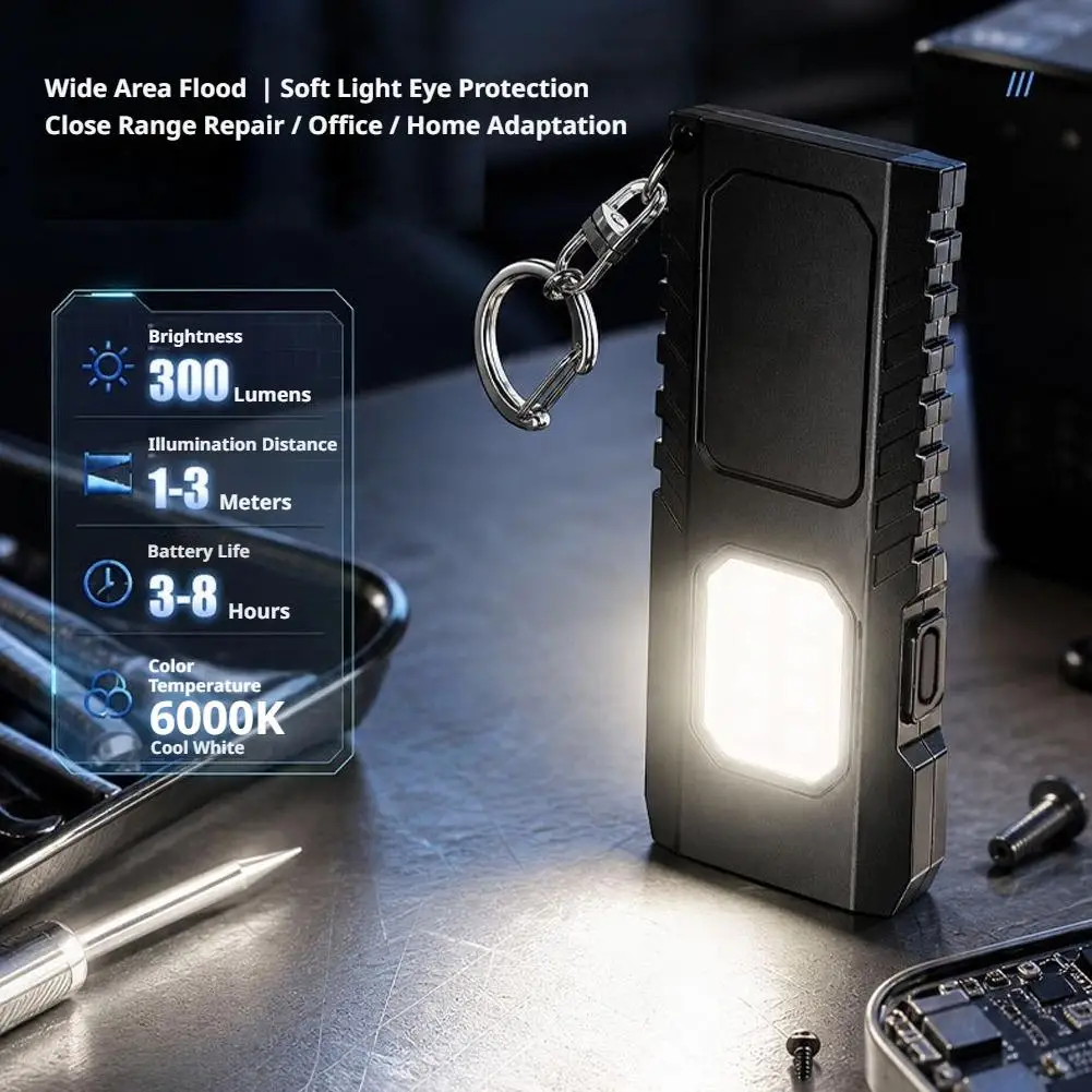 Mini Edc Keychain Flashlight USB Rechargeable with Cob Work Light Multifunctional Pocket Torch for Camping Walking Repair Tool view 3