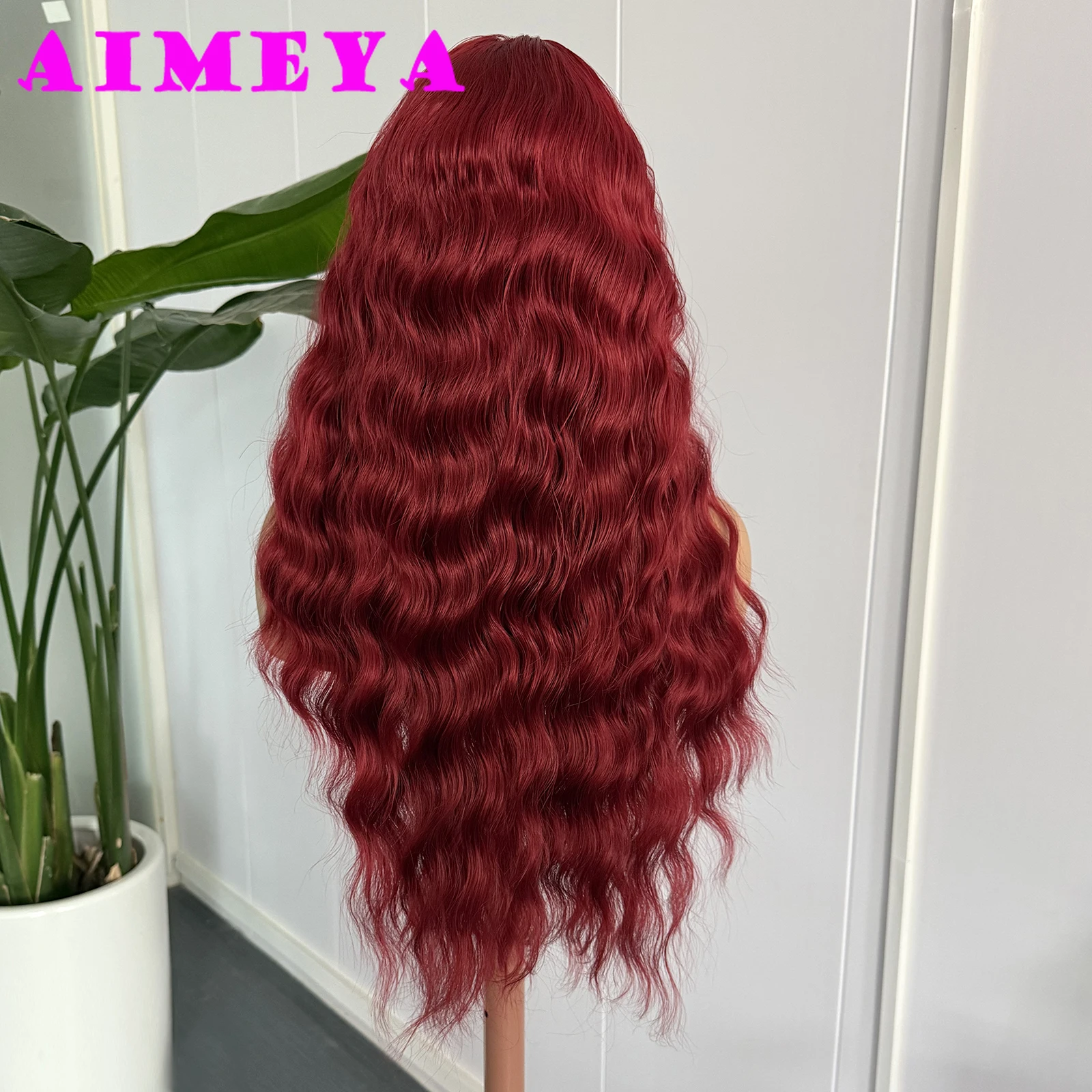AIMEYA Burgundy Lace Wig Long Body Wave Synthetic Hair Glueless 13x4 Lace Front Wig for Women Wine Red Wigs Daily Wear Cosplay