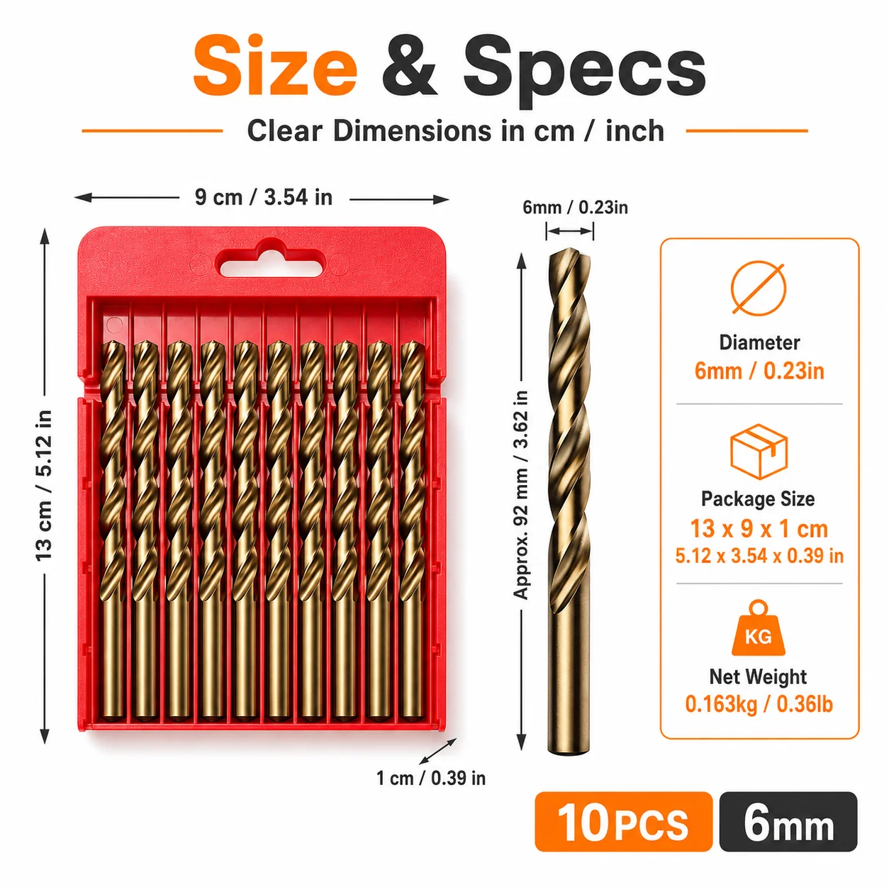 10Pcs 6mm Titanium Coated HSS Twist Drill Bits, Sharp Drill Bits for Metal, Wood, Plastic DIY & Workshop Drilling